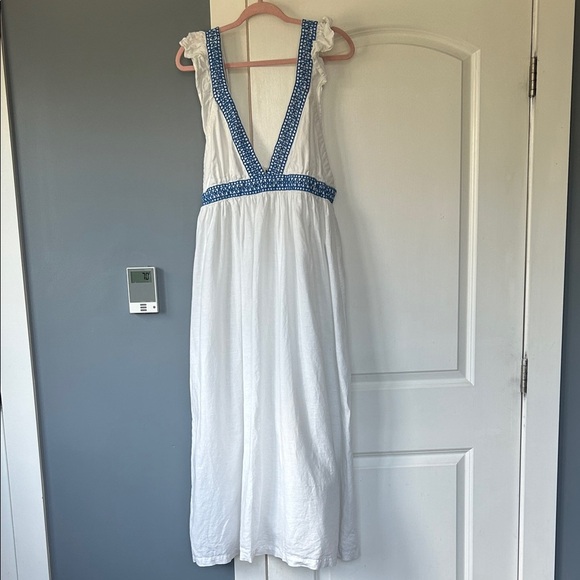 Blue and White Linen Blend Embroidered J.Crew Maxi Dress Size L - Picture 1 of 7